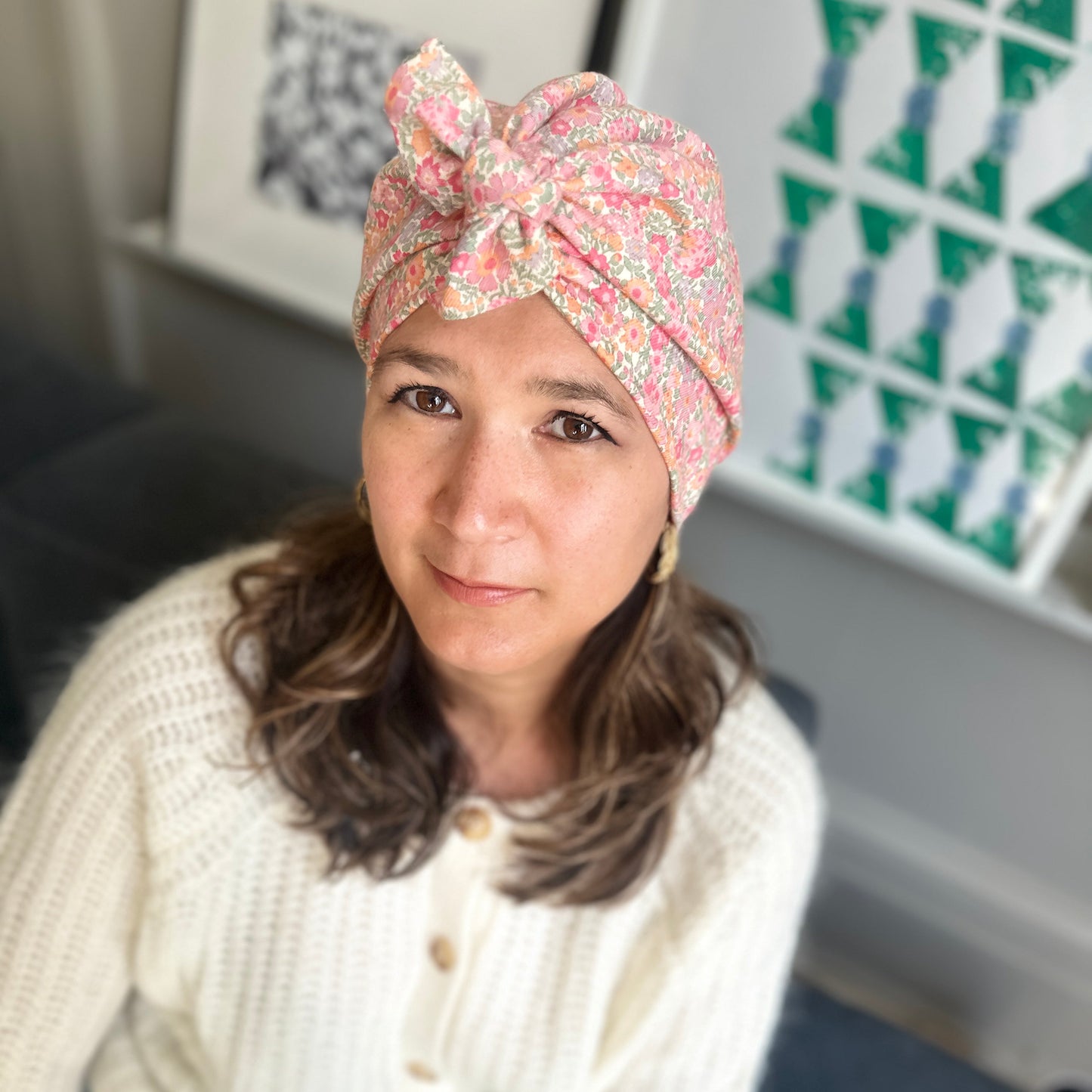 Ladies Turban Hat - Vintage 1980s classic Liberty London pink floral print - Varuna wool