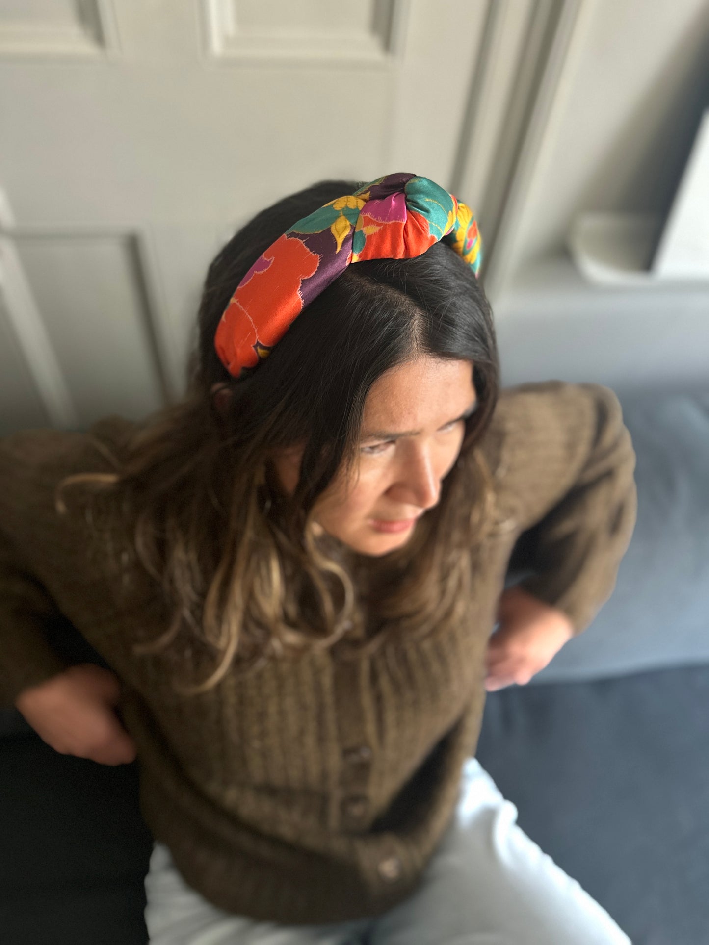 Luxury Silk Twisted or Knot Alice band in Bright Floral Liberty of London Silk Satin