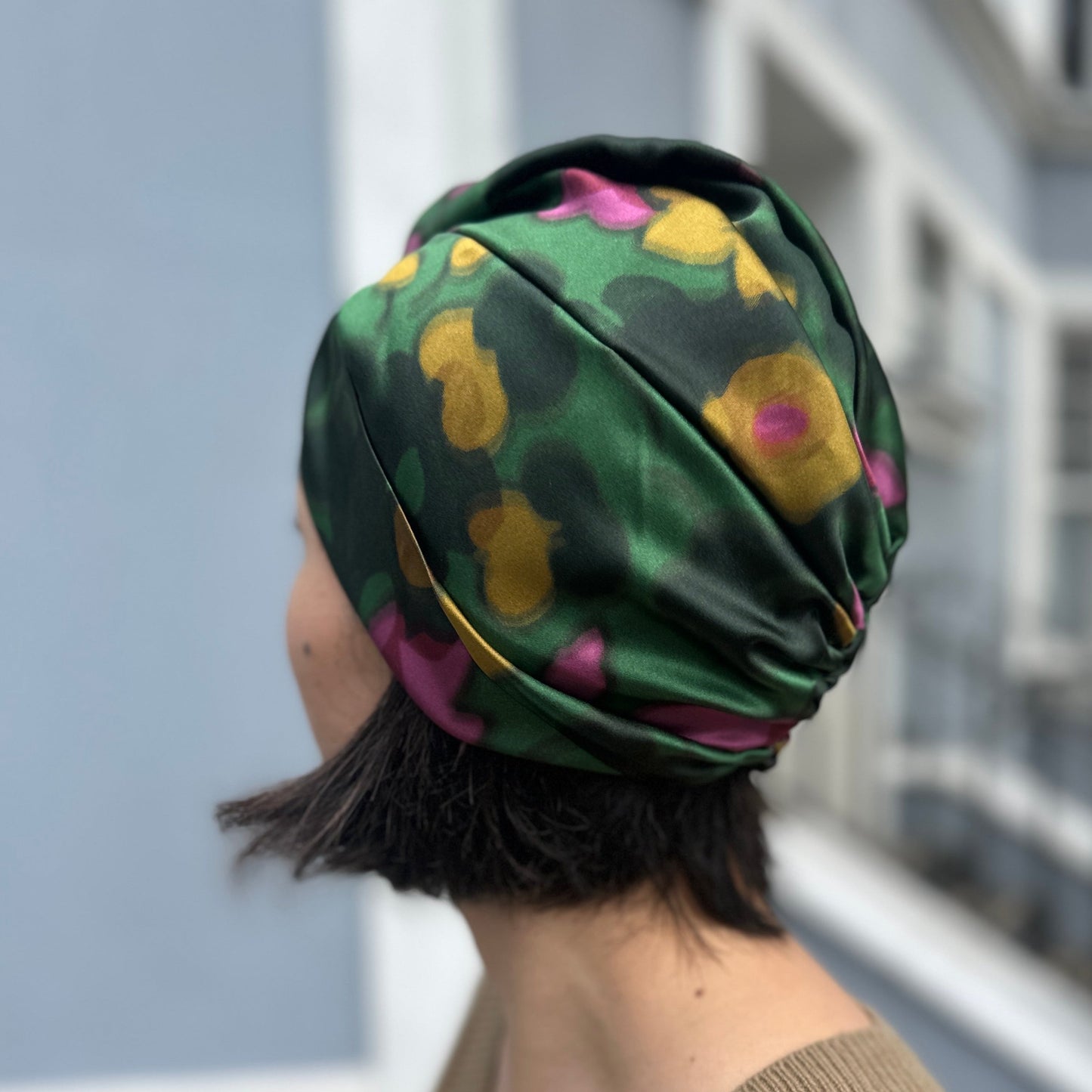 Little Susan Twisted Silk Turban & Head wrap - Liberty of London Green Betsy Shadow print in Belgravia Silk Satin