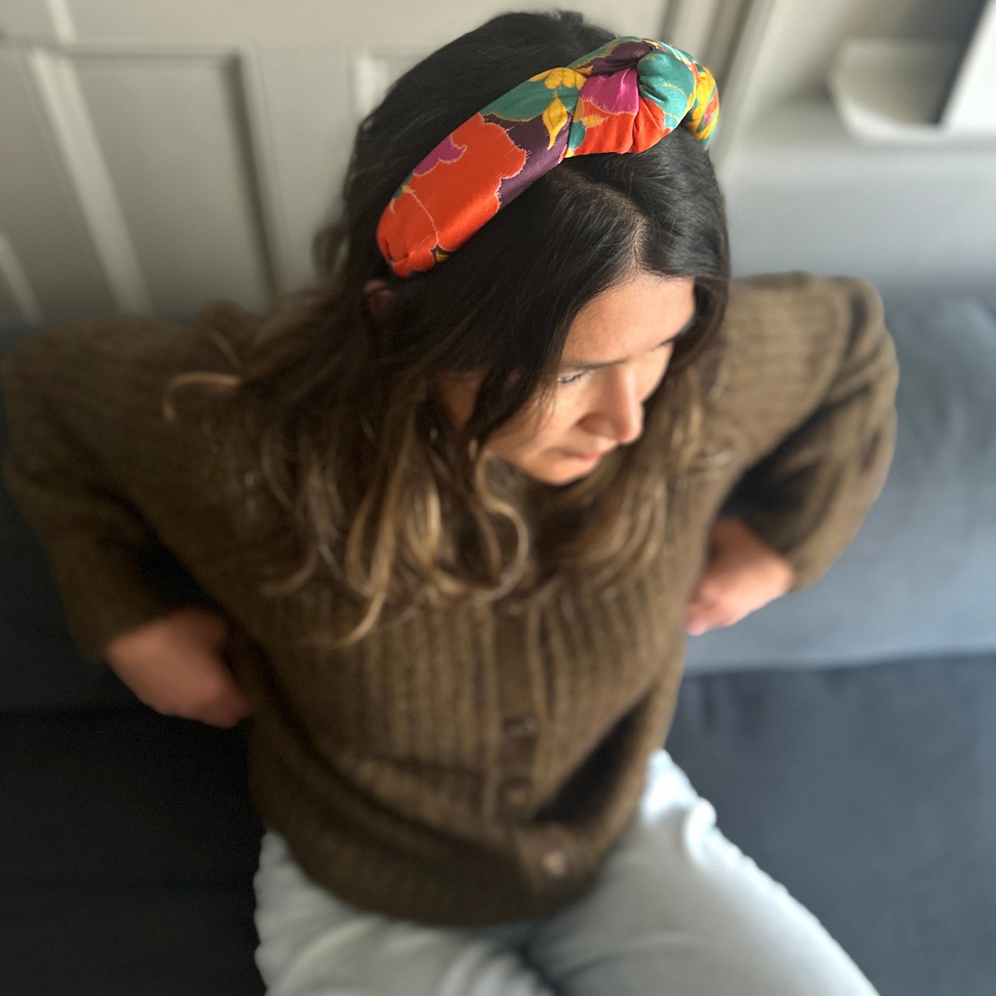 Luxury Silk Twisted or Knot Alice band in Bright Floral Liberty of London Silk Satin