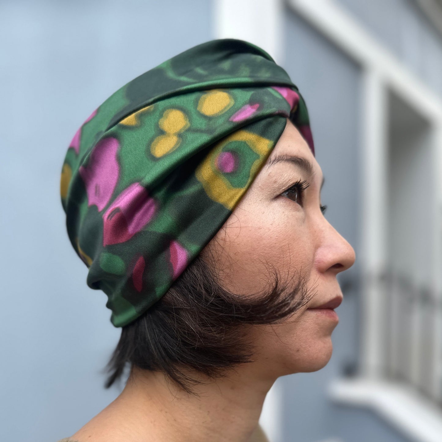 Little Susan Twisted Silk Turban & Head wrap - Liberty of London Green Betsy Shadow print in Belgravia Silk Satin