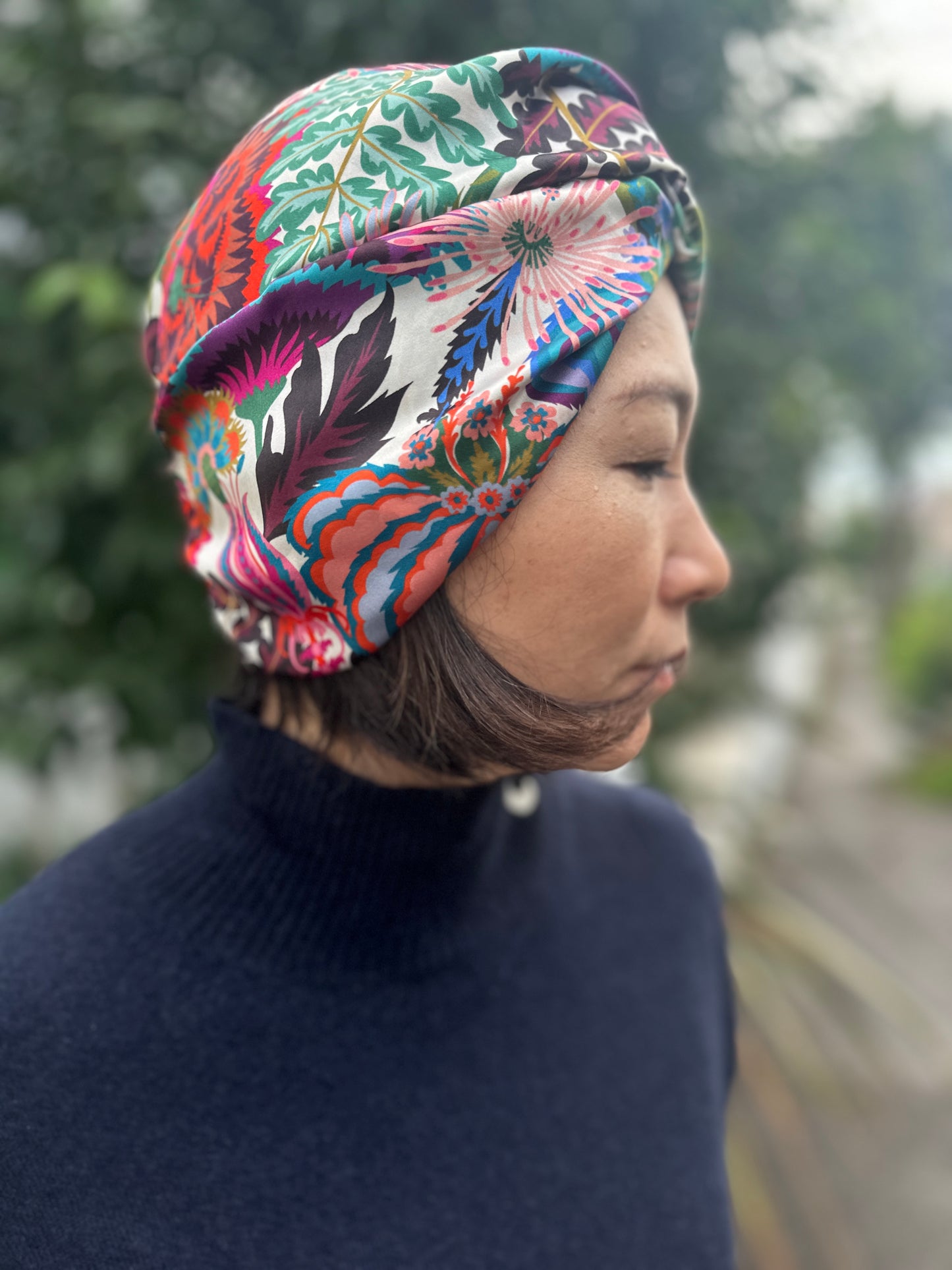 Little Susan Twisted Silk Turban & Head wrap - Liberty of London Natasha Coverdale print in Belgravia Silk Satin