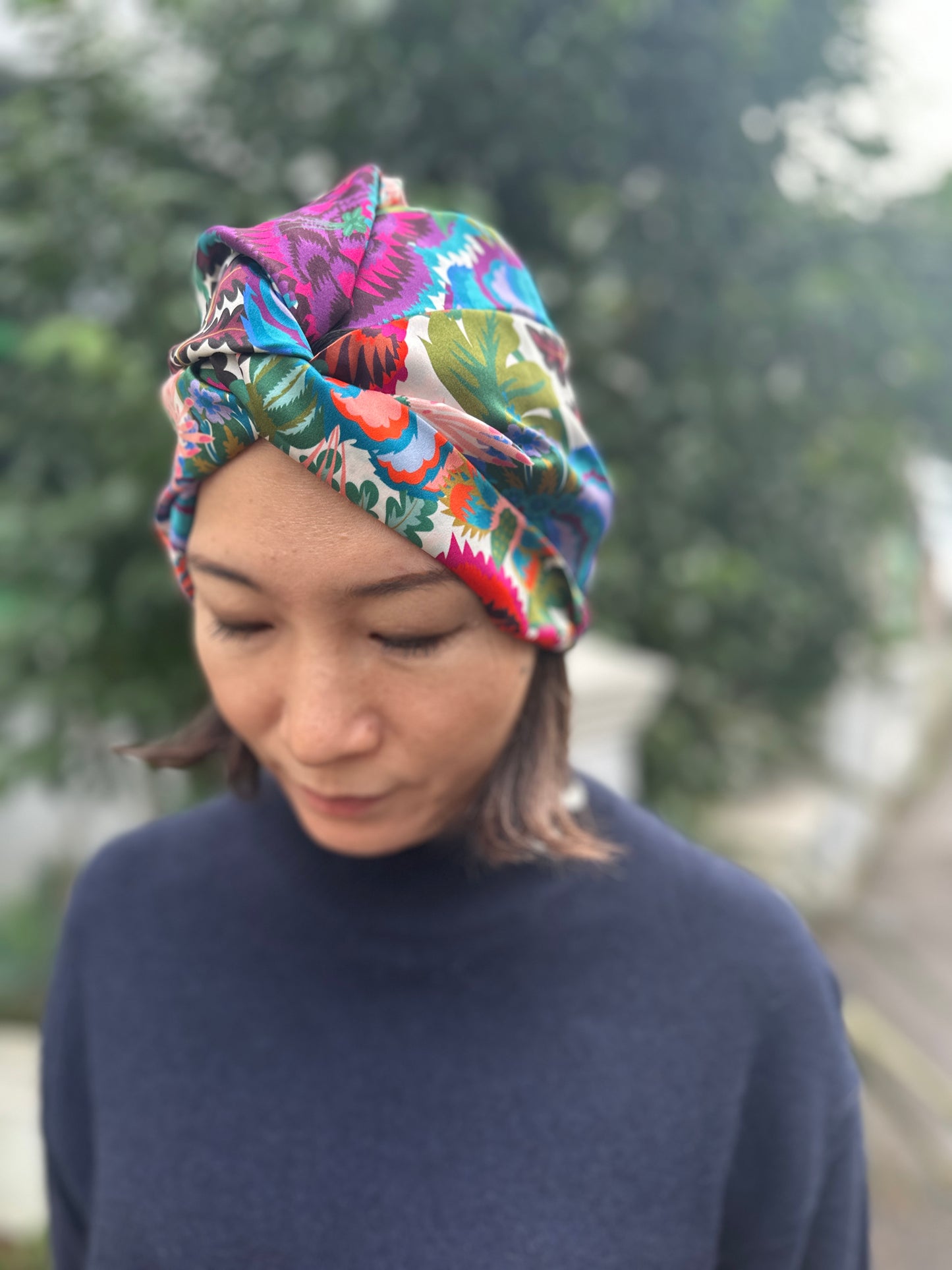 Little Susan Twisted Silk Turban & Head wrap - Liberty of London Natasha Coverdale print in Belgravia Silk Satin