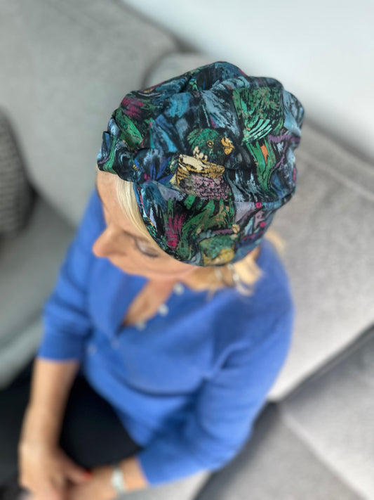 Little Susan Twisted Silk Turban & Head wrap - Liberty of London Blue Birds print in Twill Silk