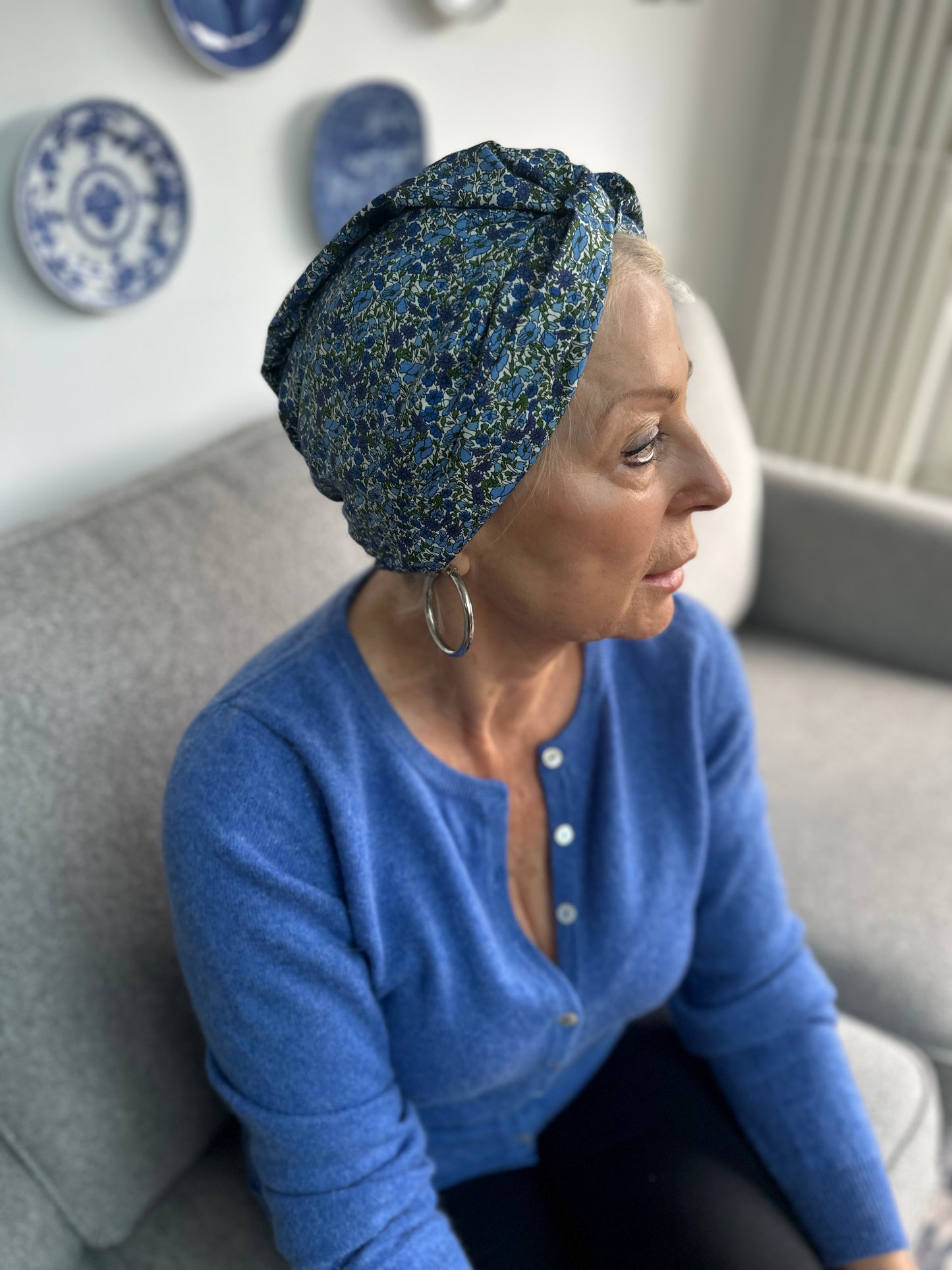 Little Susan Turban Hat - Liberty of London Blue Poppy Print