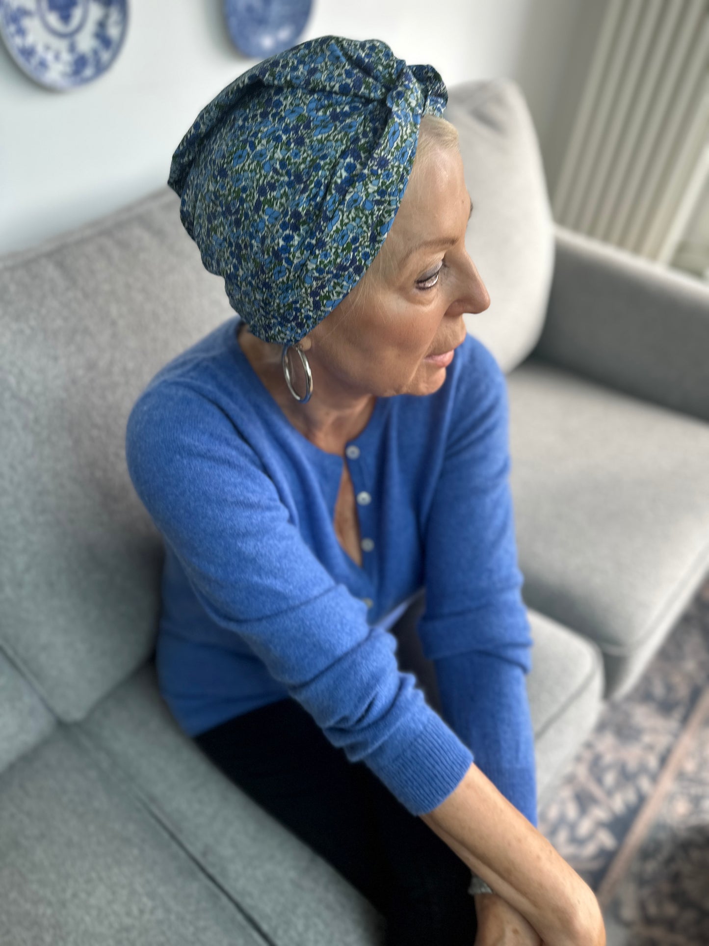 Little Susan Turban Hat - Liberty of London Blue Poppy Print