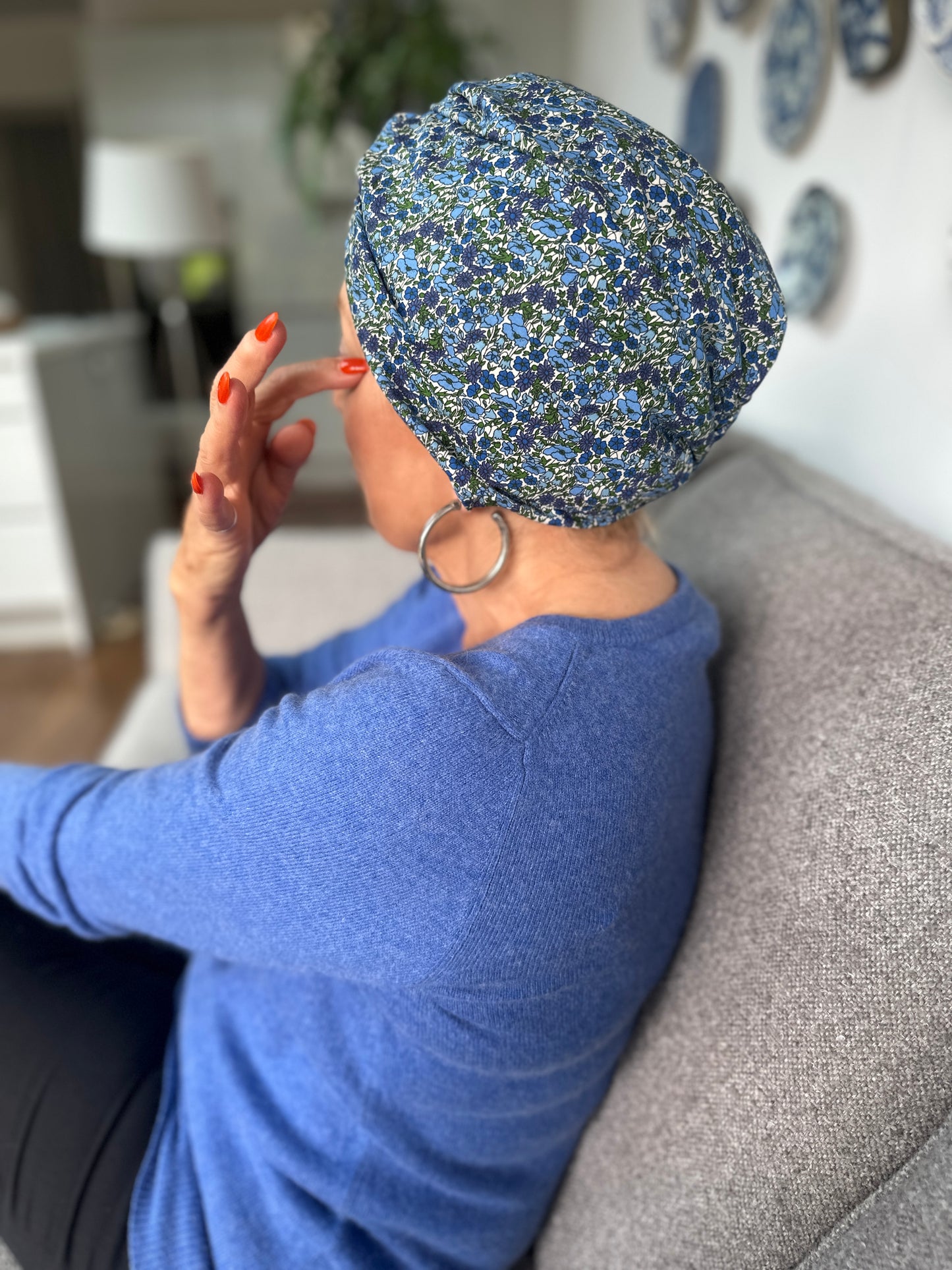 Little Susan Turban Hat - Liberty of London Blue Poppy Print