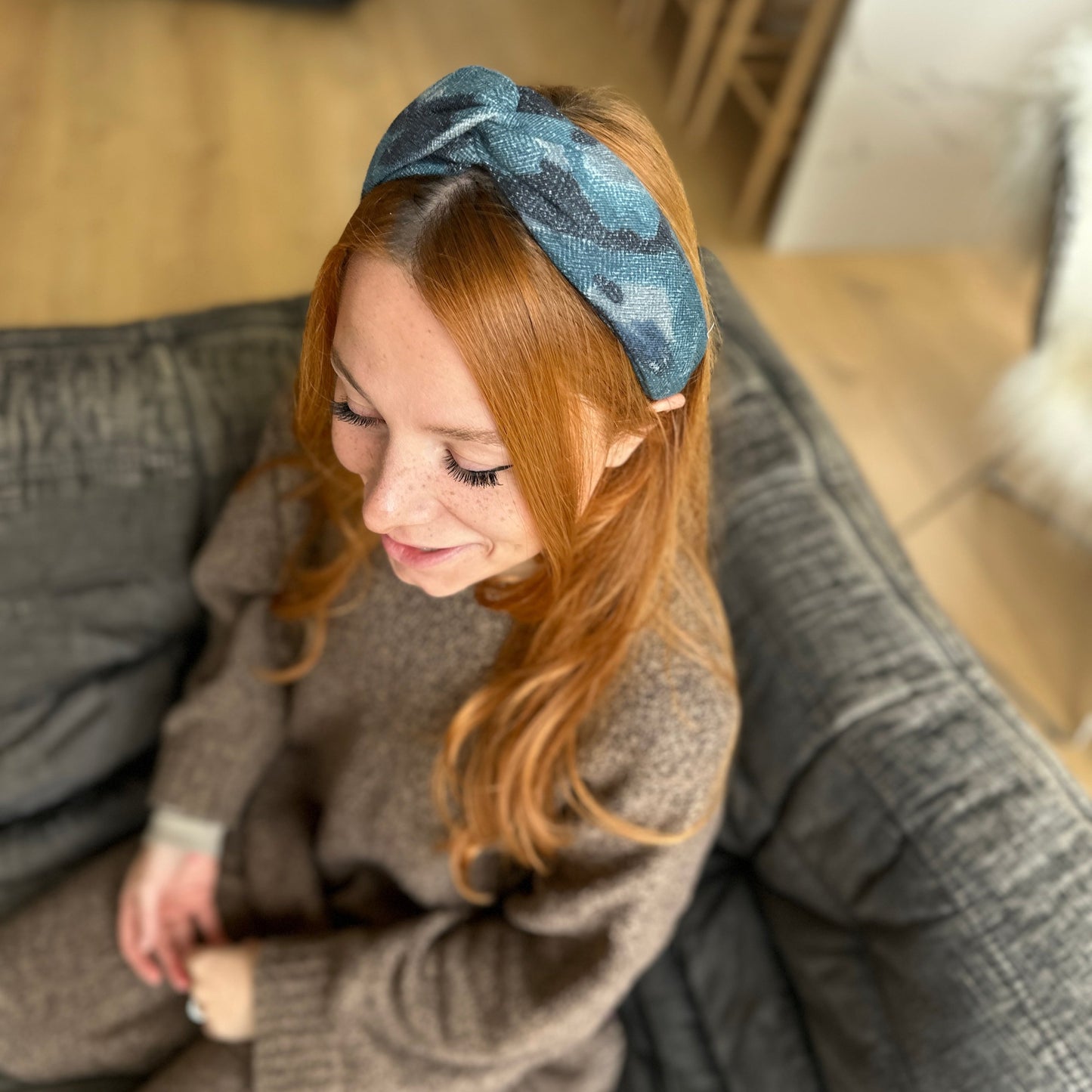 Twisted Turban hairband in Blue Sybil Campbell Liberty of London Lilestone wool