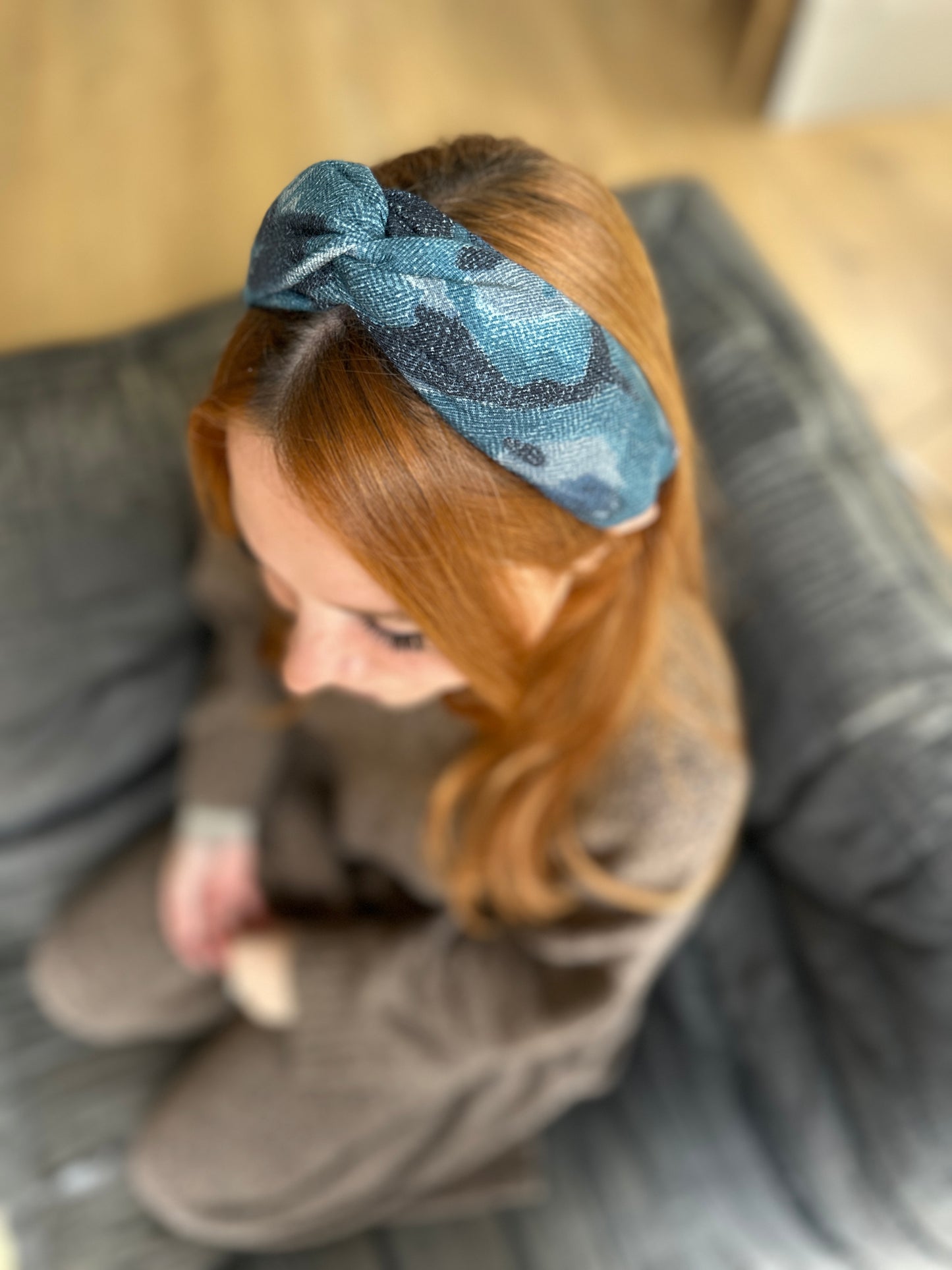 Twisted Turban hairband in Blue Sybil Campbell Liberty of London Lilestone wool