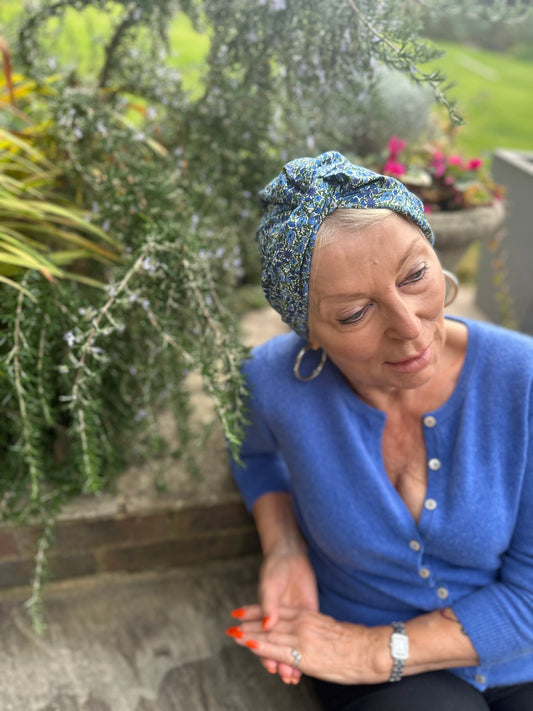 Little Susan Turban Hat - Liberty of London Blue Poppy Print