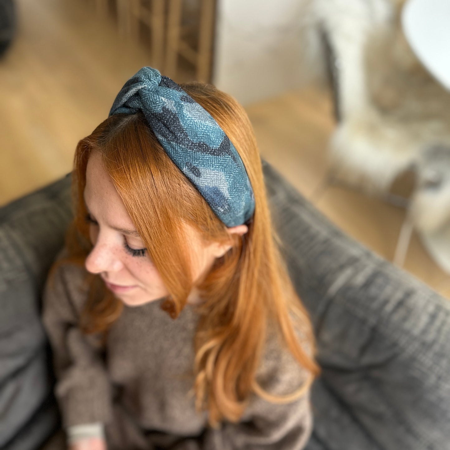 Twisted Turban hairband in Blue Sybil Campbell Liberty of London Lilestone wool