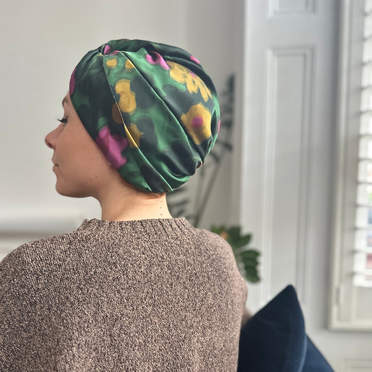 Little Susan Twisted Silk Turban & Head wrap - Liberty of London Green Betsy Shadow print in Belgravia Silk Satin