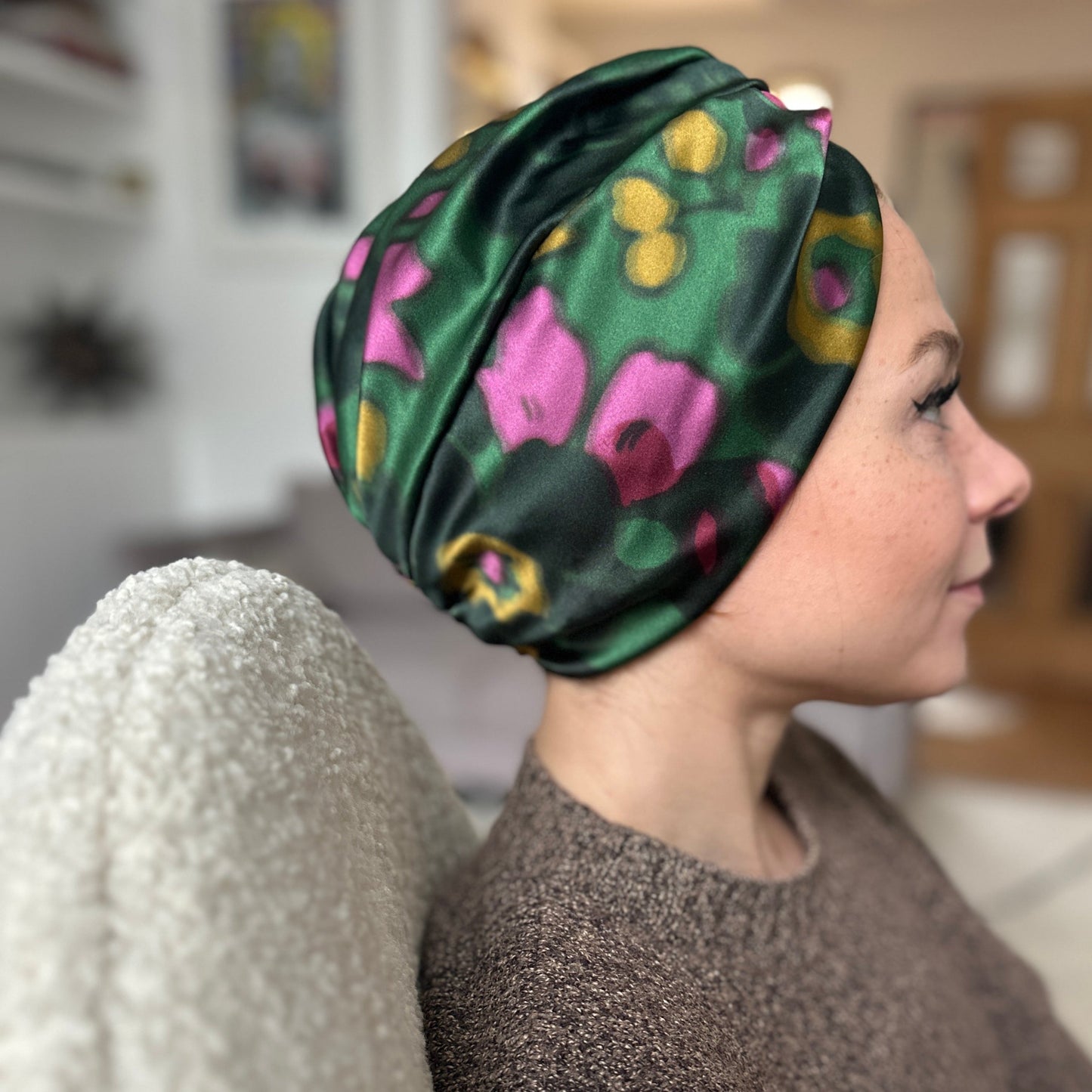 Little Susan Twisted Silk Turban & Head wrap - Liberty of London Green Betsy Shadow print in Belgravia Silk Satin