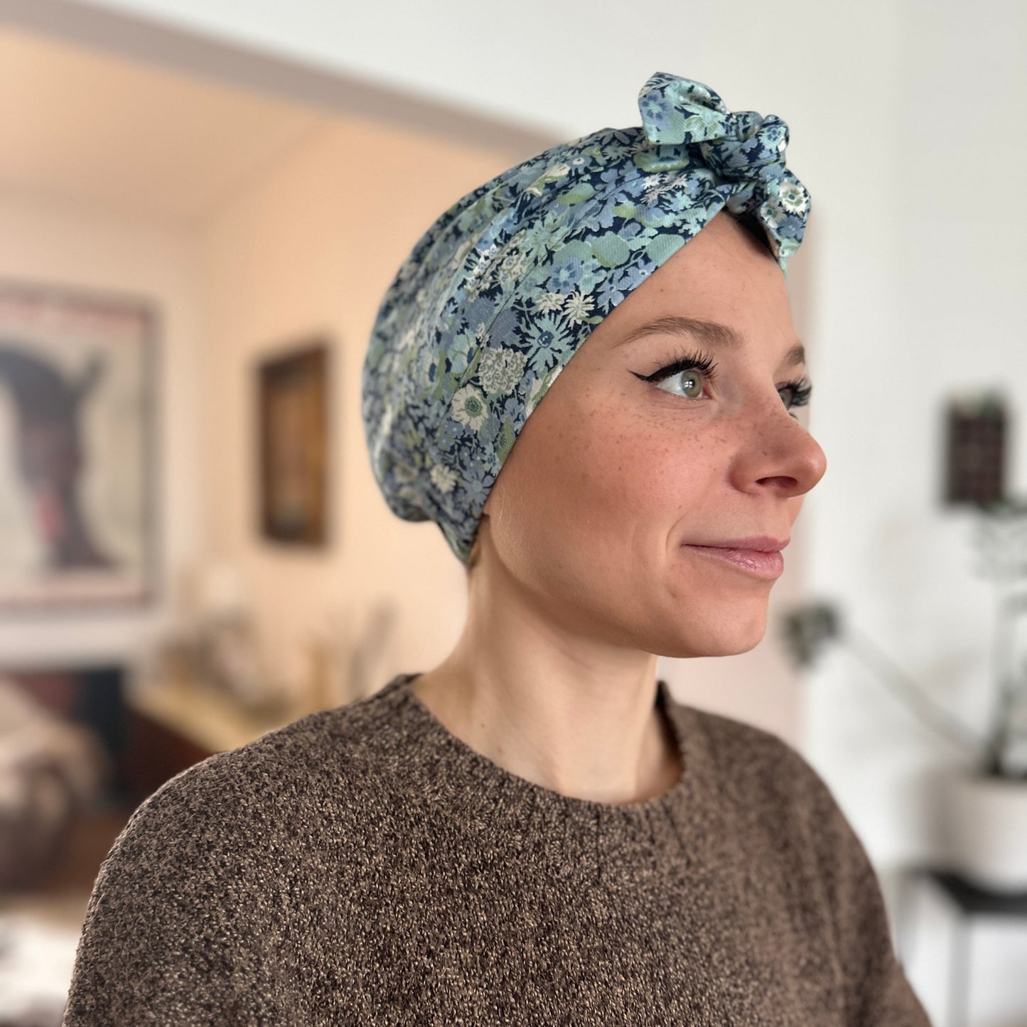 Ladies Turban Hat - Liberty of London Blue Thorpe Floral print