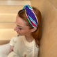 Twisted Turban hairband in Vintage Rainbow Ikat Graphic Liberty of London Varuna wool - Silk & Lawn