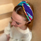 Twisted Turban hairband in Vintage Rainbow Ikat Graphic Liberty of London Varuna wool - Silk & Lawn