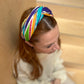 Twisted Turban hairband in Vintage Rainbow Ikat Graphic Liberty of London Varuna wool - Silk & Lawn