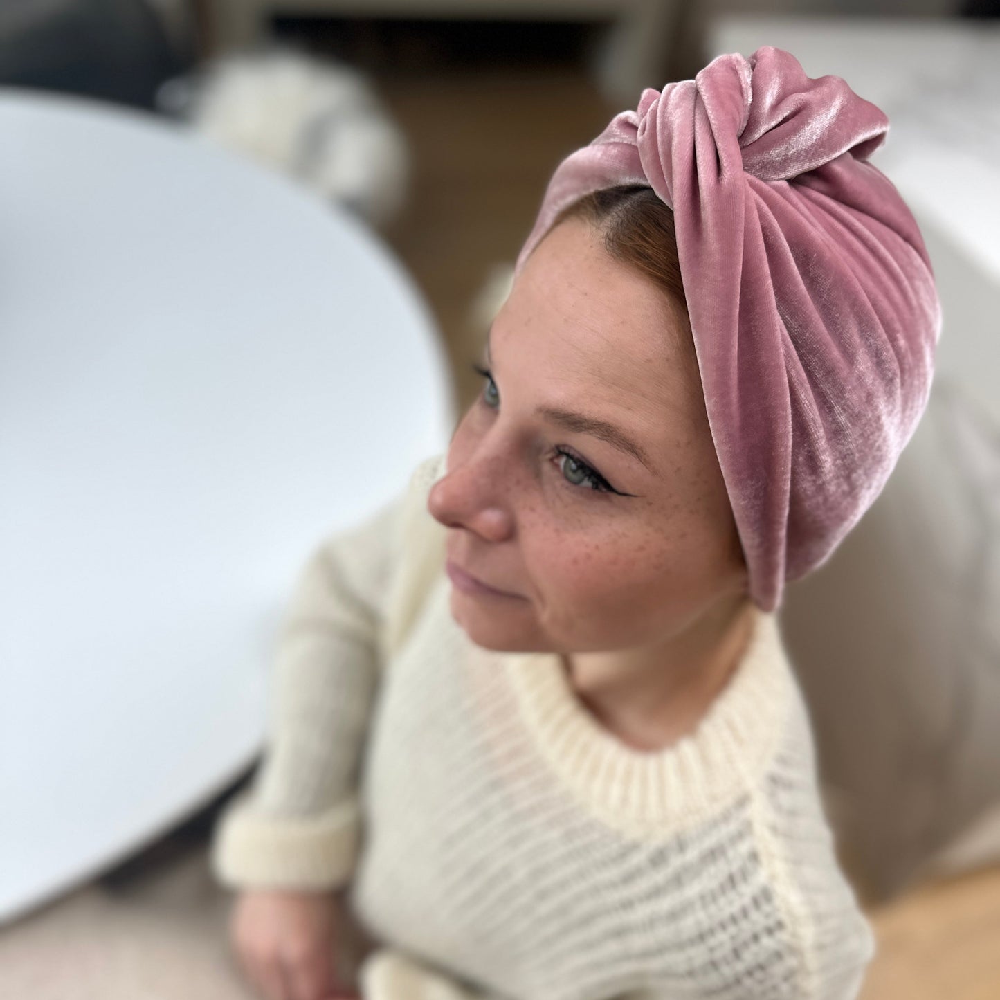 Luxury Silk Velvet Twisted Turban Little Susan Head Wrap - Dusty Pink