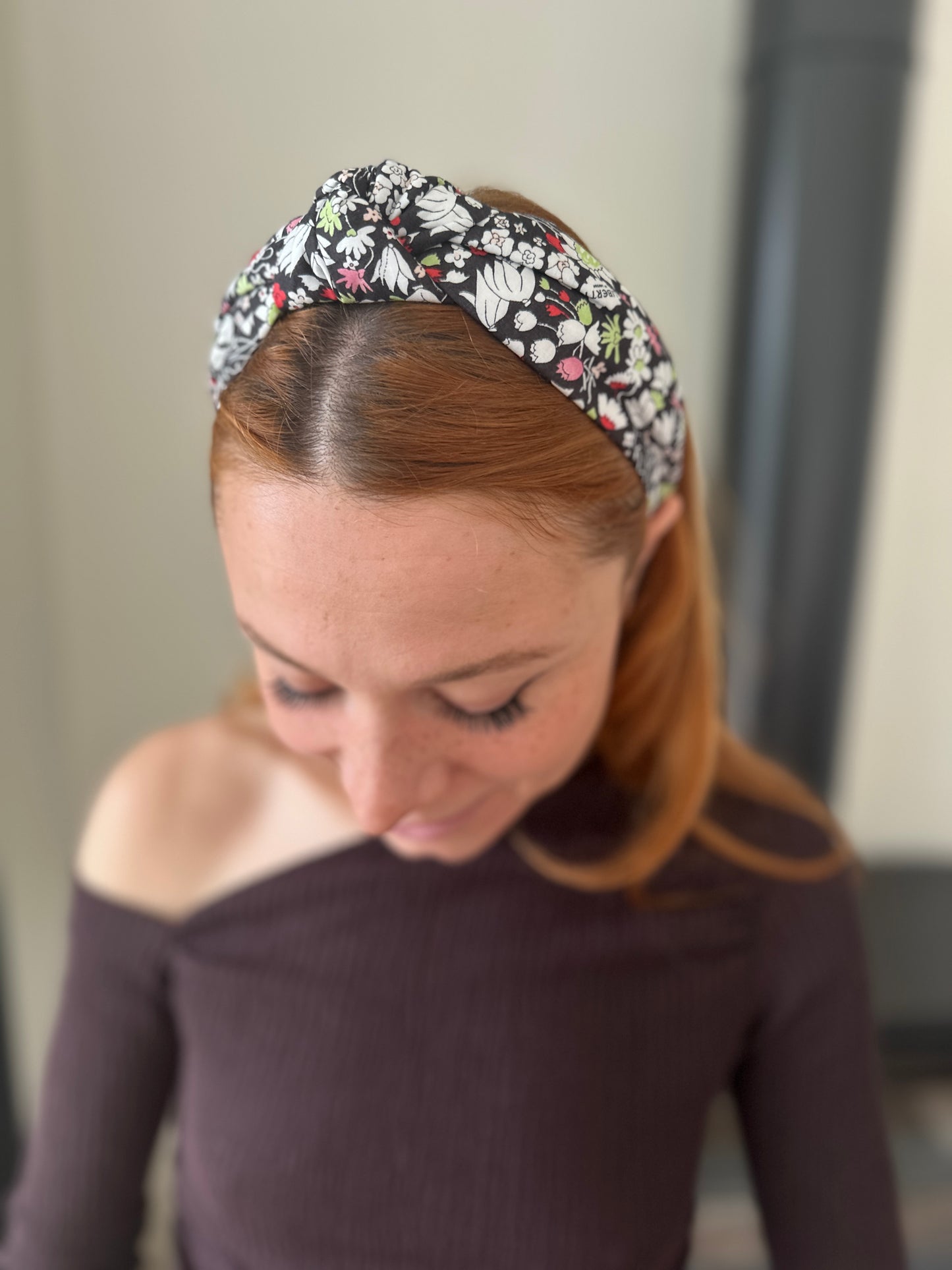 Classic Knot Headband - Liberty of London Black and Red Floral print