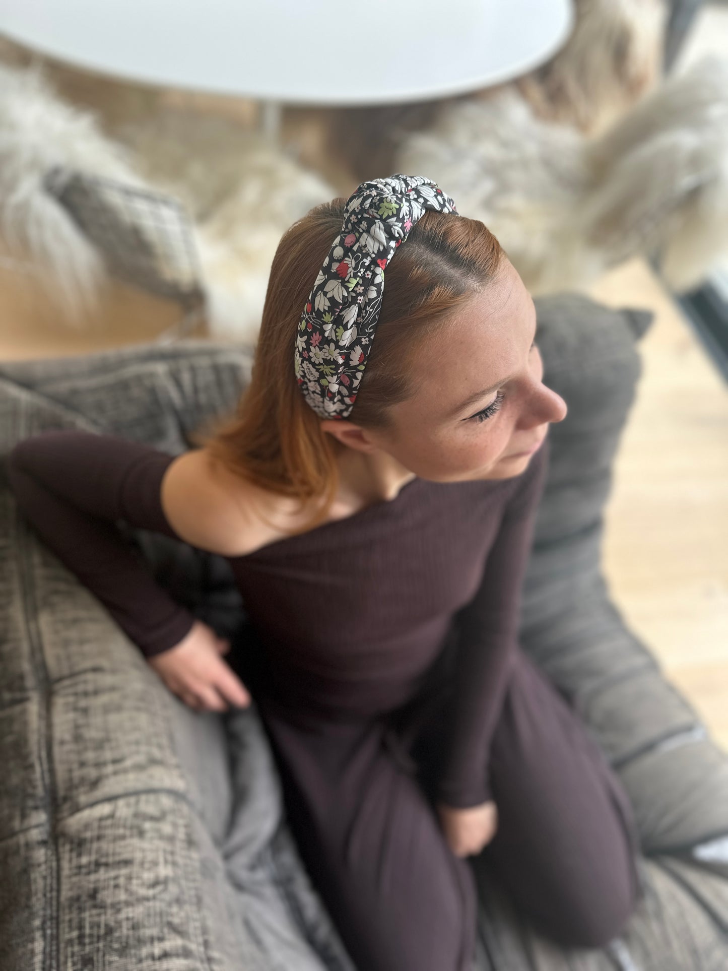 Classic Knot Headband - Liberty of London Black and Red Floral print