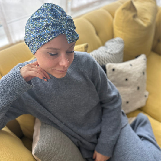 Ladies Turban Hat - Liberty of London Classic Blue Poppy floral print