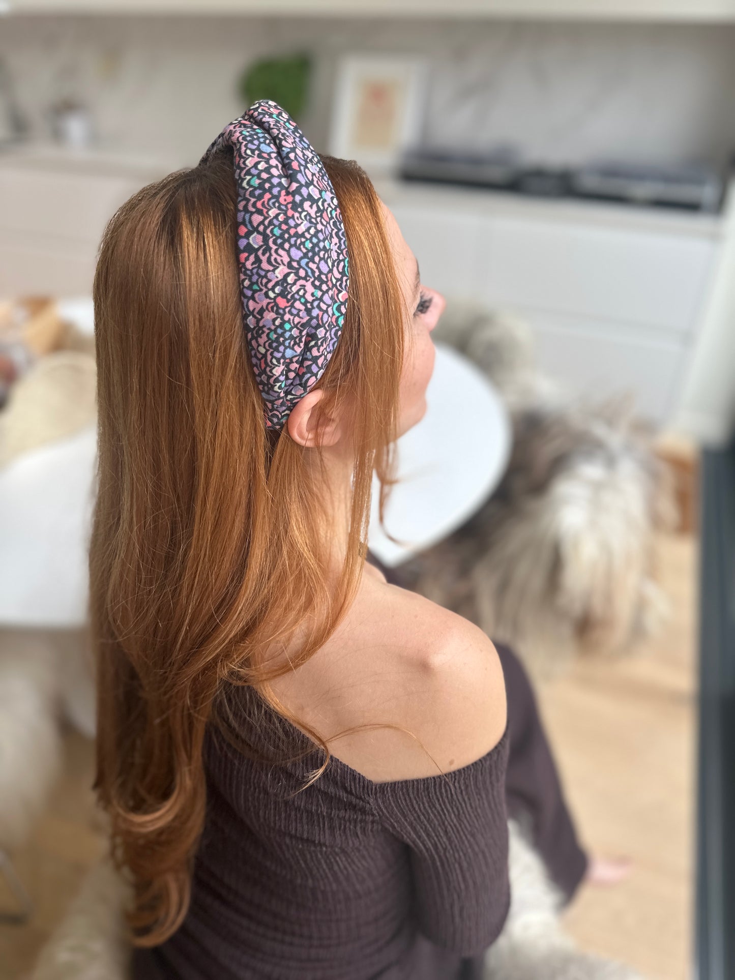 Twisted Turban headband in Purple Adriatic Liberty of London Lantana