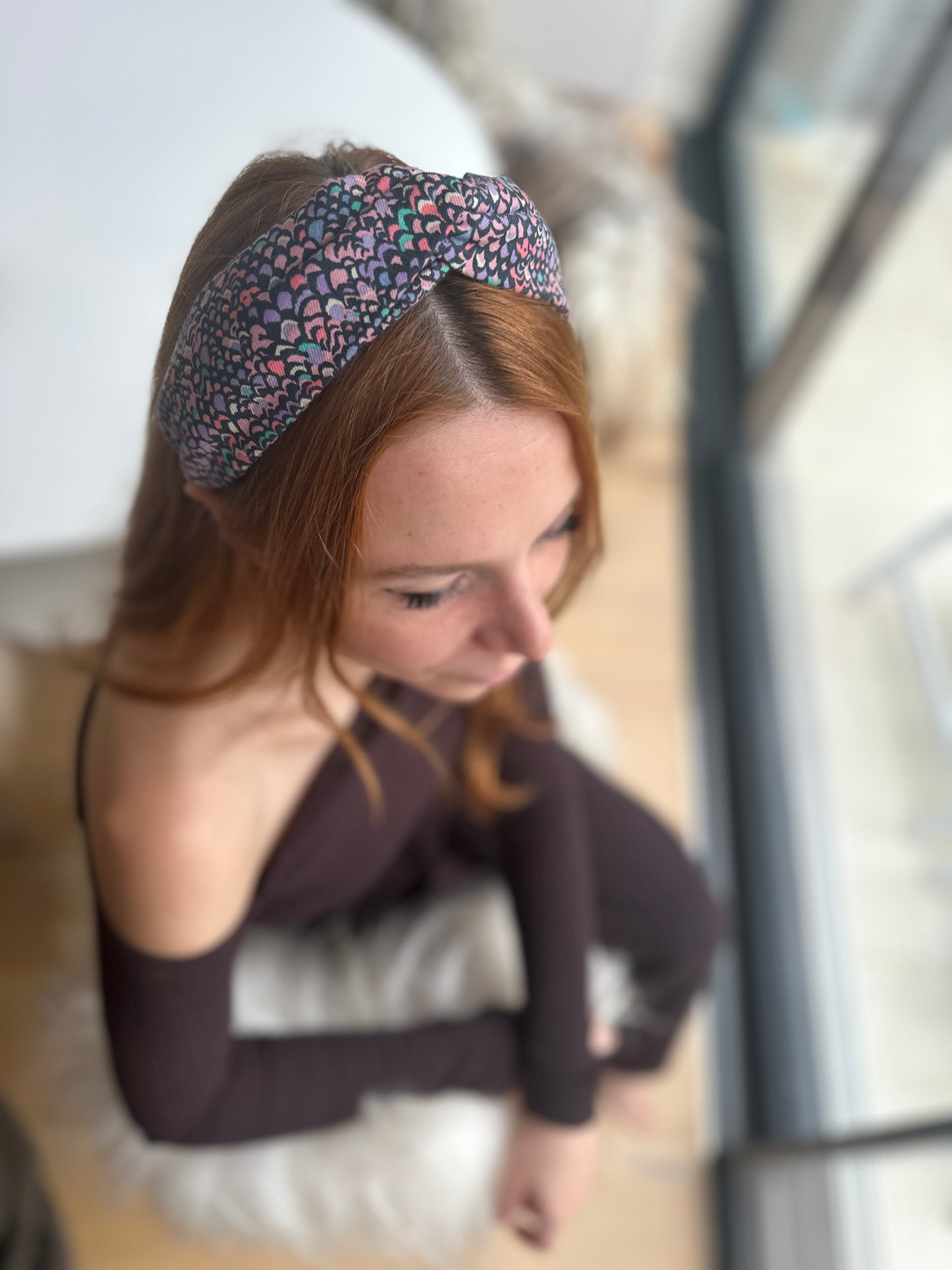 Twisted Turban headband in Purple Adriatic Liberty of London Lantana