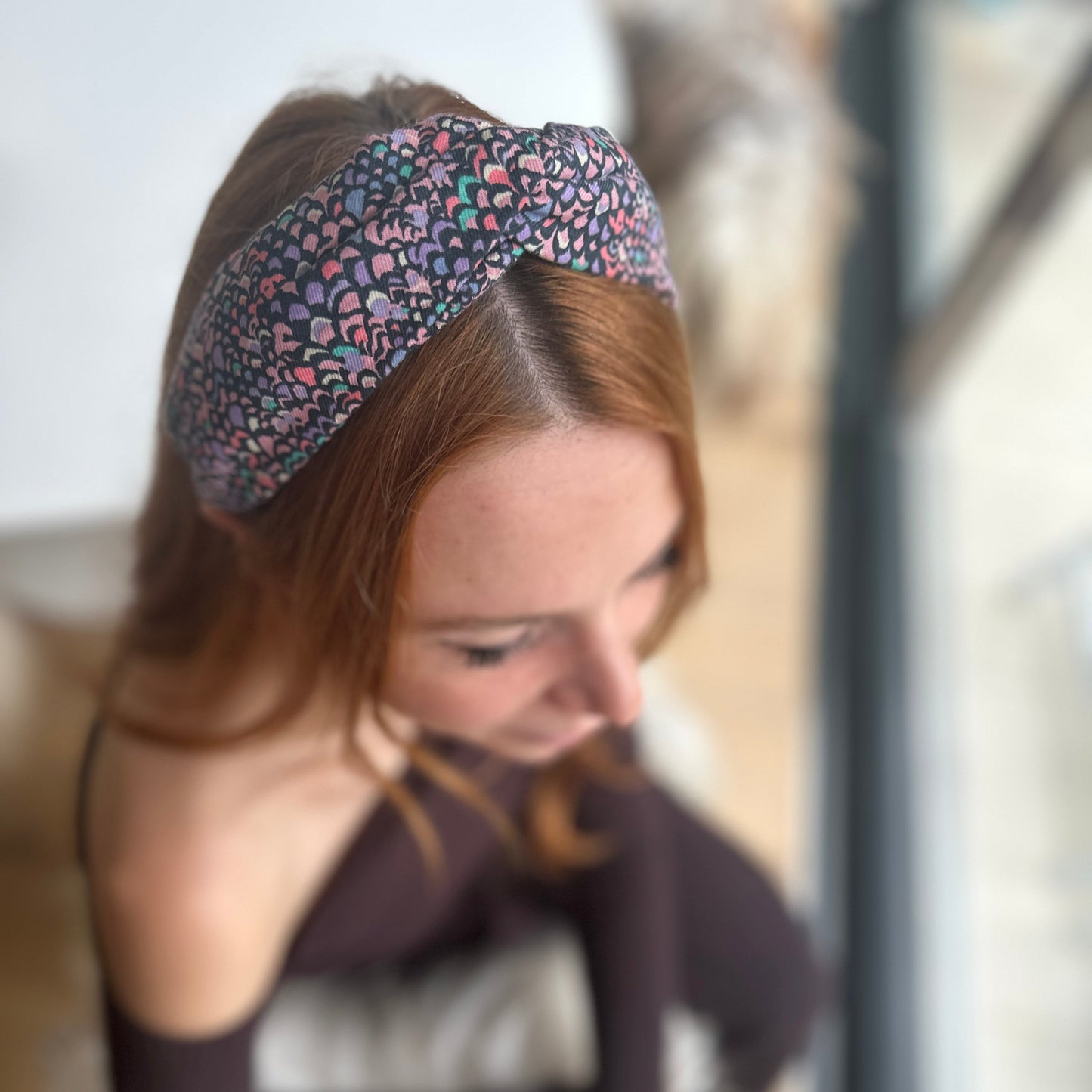 Twisted Turban headband in Purple Adriatic Liberty of London Lantana