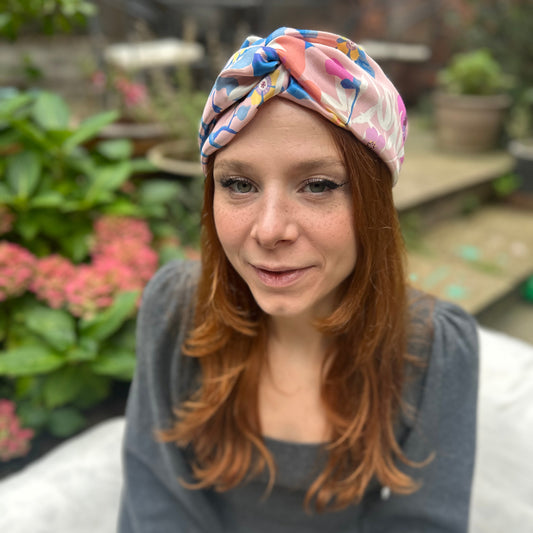 Silk Twisted Turban hairband and neck scarf in Liberty of London Pavilion Silk Satin - 100% silk