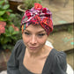Luxury Silk Turban & Head wrap - Liberty of London Satsuki in Red Graphic printed silk & wool blend - Silk & Lawn