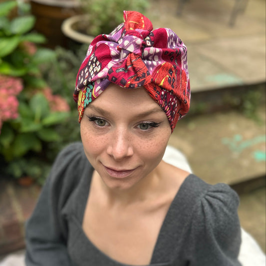 Luxury Silk Turban & Head wrap - Liberty of London Artist Red Graphic printed silk & wool blend (Copy)