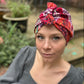 Luxury Silk Turban & Head wrap - Liberty of London Satsuki in Red Graphic printed silk & wool blend - Silk & Lawn