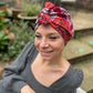 Luxury Silk Turban & Head wrap - Liberty of London Satsuki in Red Graphic printed silk & wool blend - Silk & Lawn