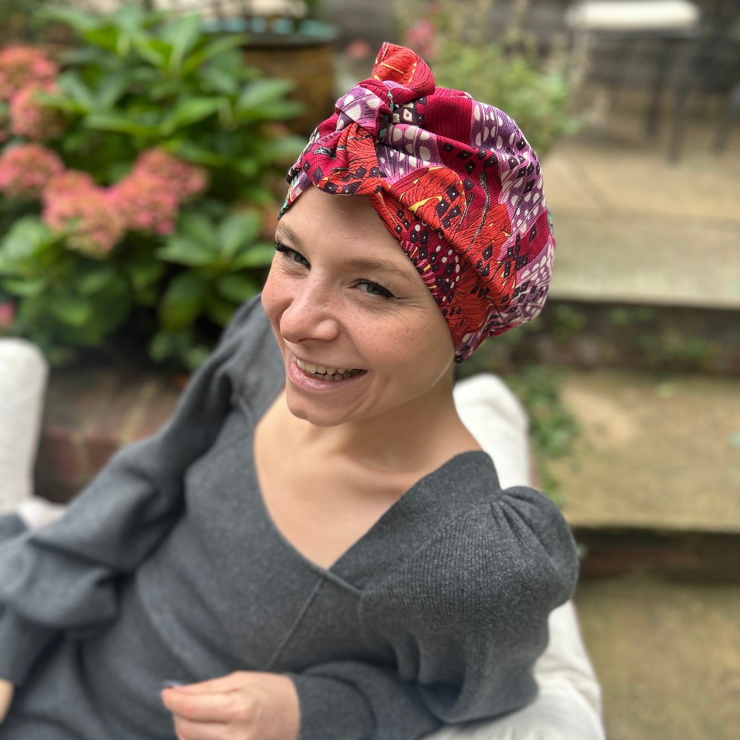 Luxury Silk Turban & Head wrap - Liberty of London Artist Red Graphic printed silk & wool blend (Copy)