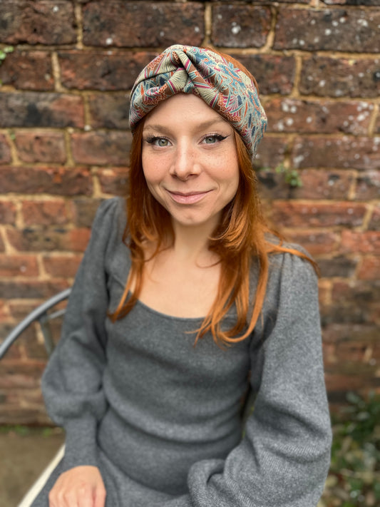 William Morris Brown Ilanthe Twisted Turban hairband and neck scarf