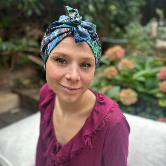 Luxury Silk Turban & Head wrap - Liberty of London Artist Birds printed silk twill