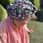 Ladies Turban Hat - Liberty of London Jude's Garden floral on black - Silk & Lawn