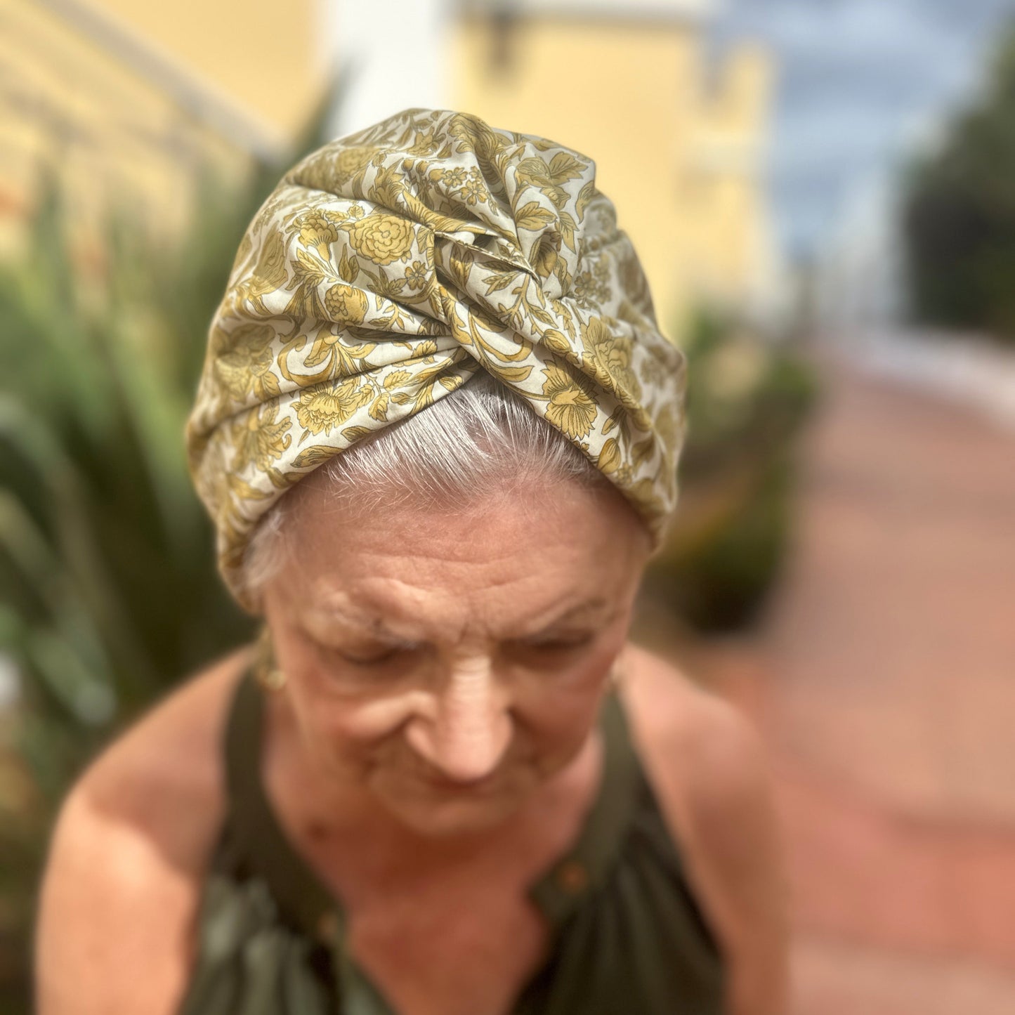 Little Susan Turban Hat -Gold graphic print - Silk & Lawn