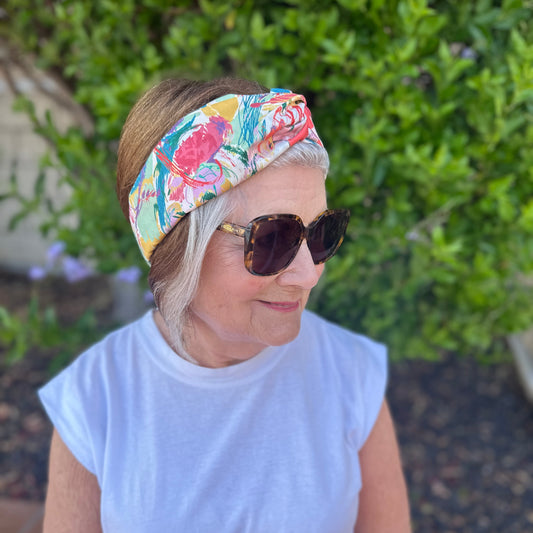 Ladies Twisted Turban Headband - Nine Elms Liberty in Love - Heart print - Silk & Lawn