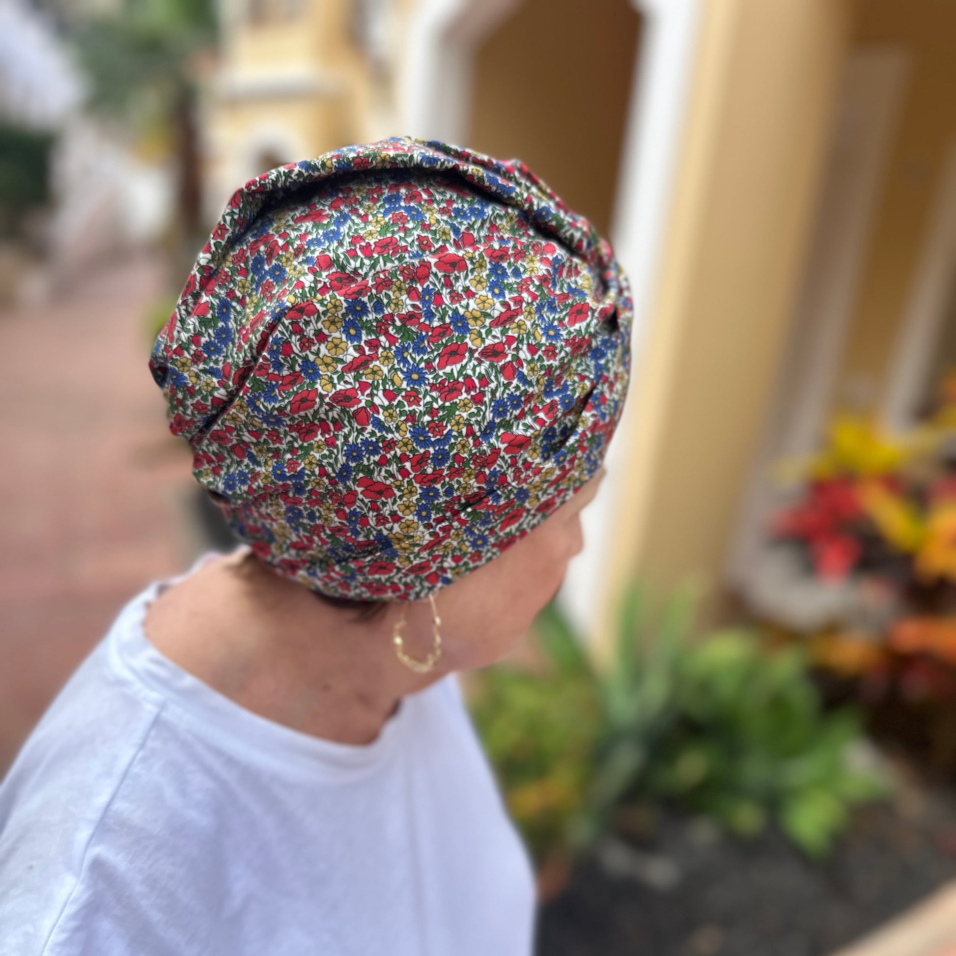 Little Susan Turban Hat -Red Poppy & Daisy Liberty floral print - Silk & Lawn