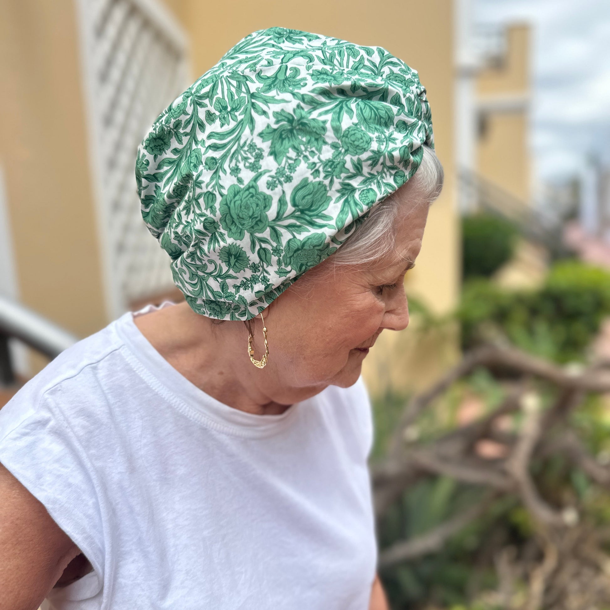 Little Susan Turban Hat -Liberty Green floral print - Silk & Lawn
