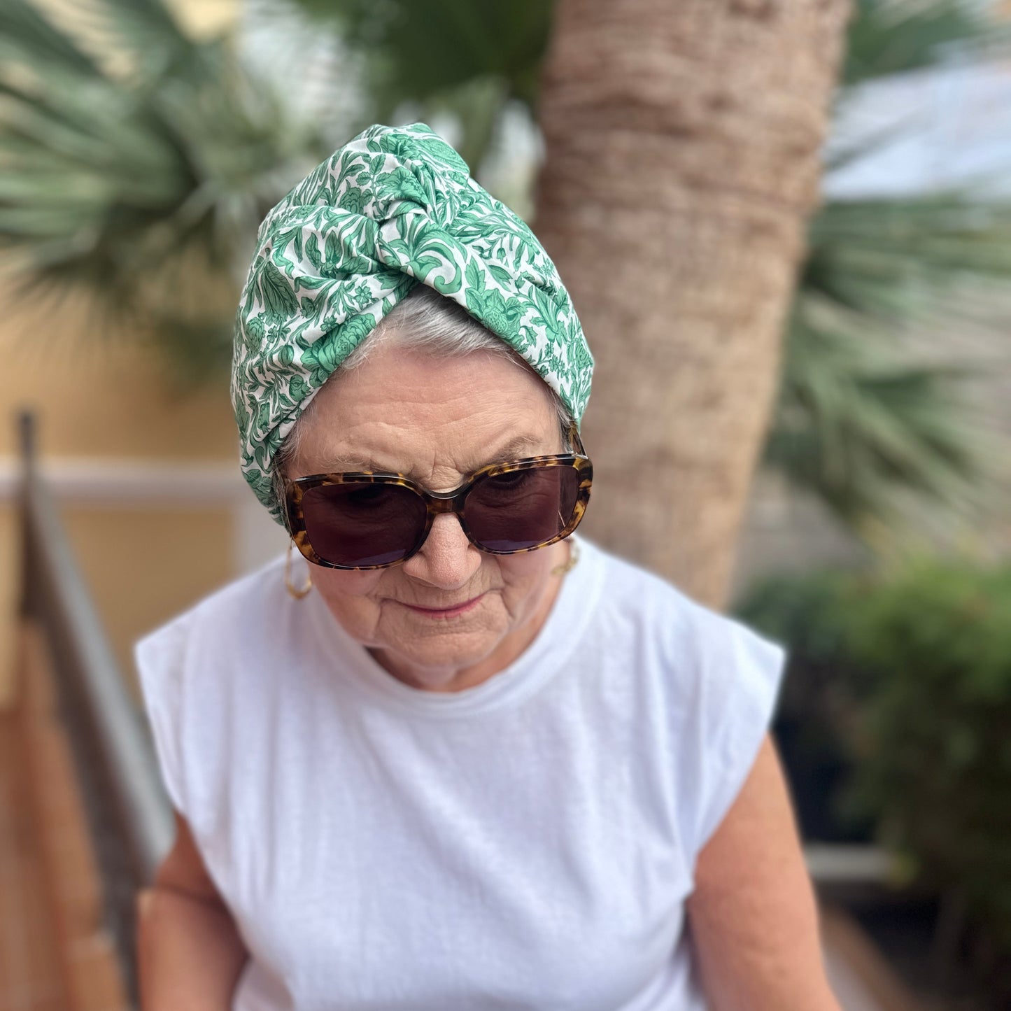 Little Susan Turban Hat -Liberty Green floral print - Silk & Lawn