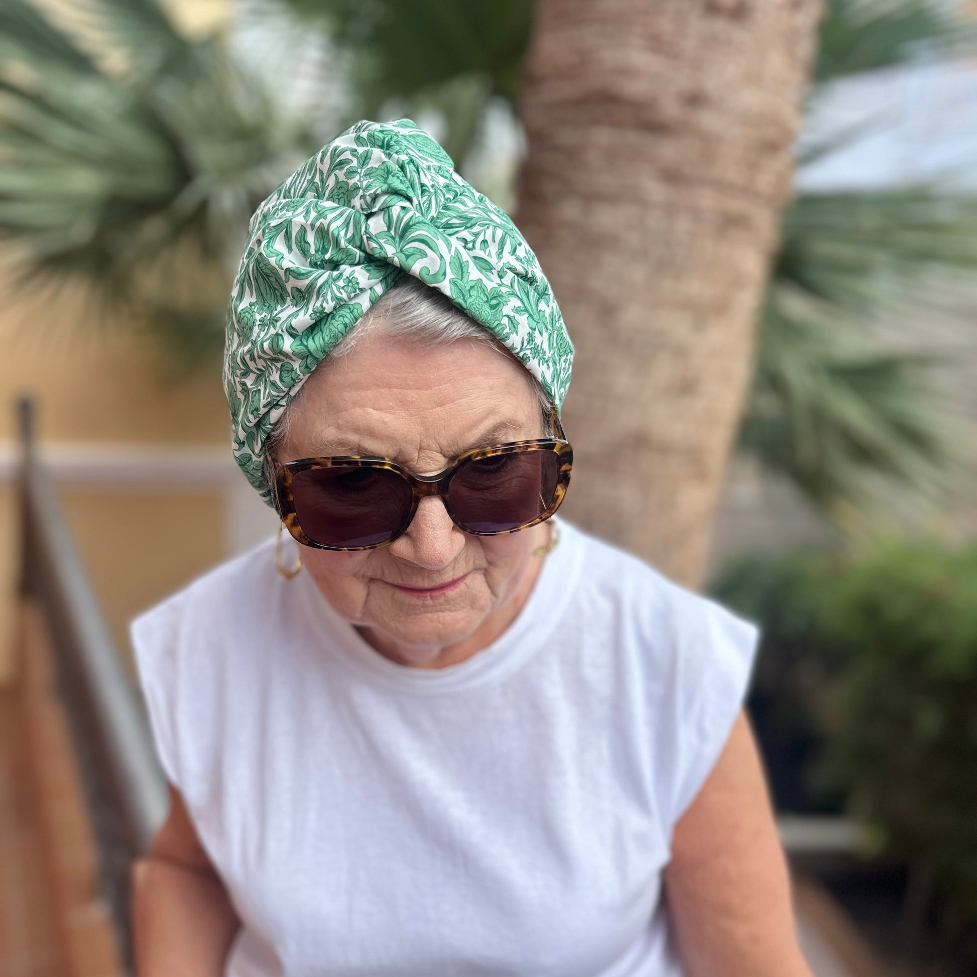 Little Susan Turban Hat -Liberty Green floral print - Silk & Lawn