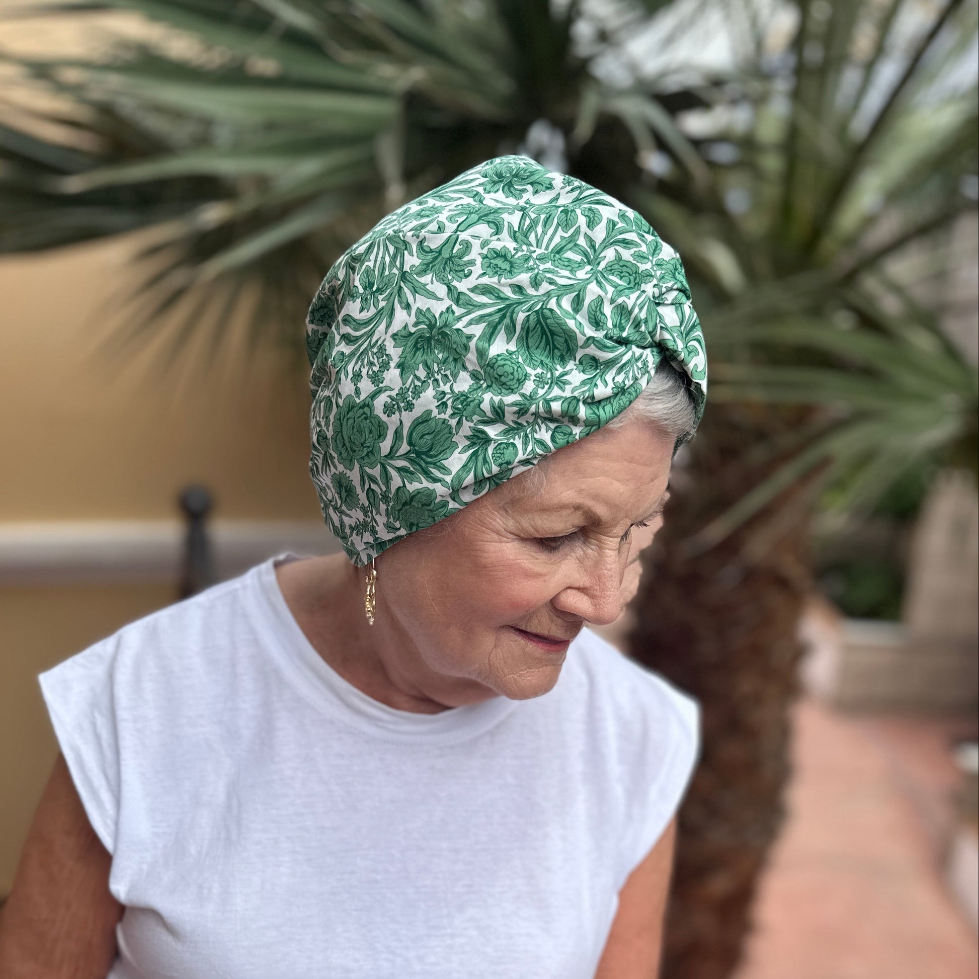 Little Susan Turban Hat -Liberty Green floral print - Silk & Lawn
