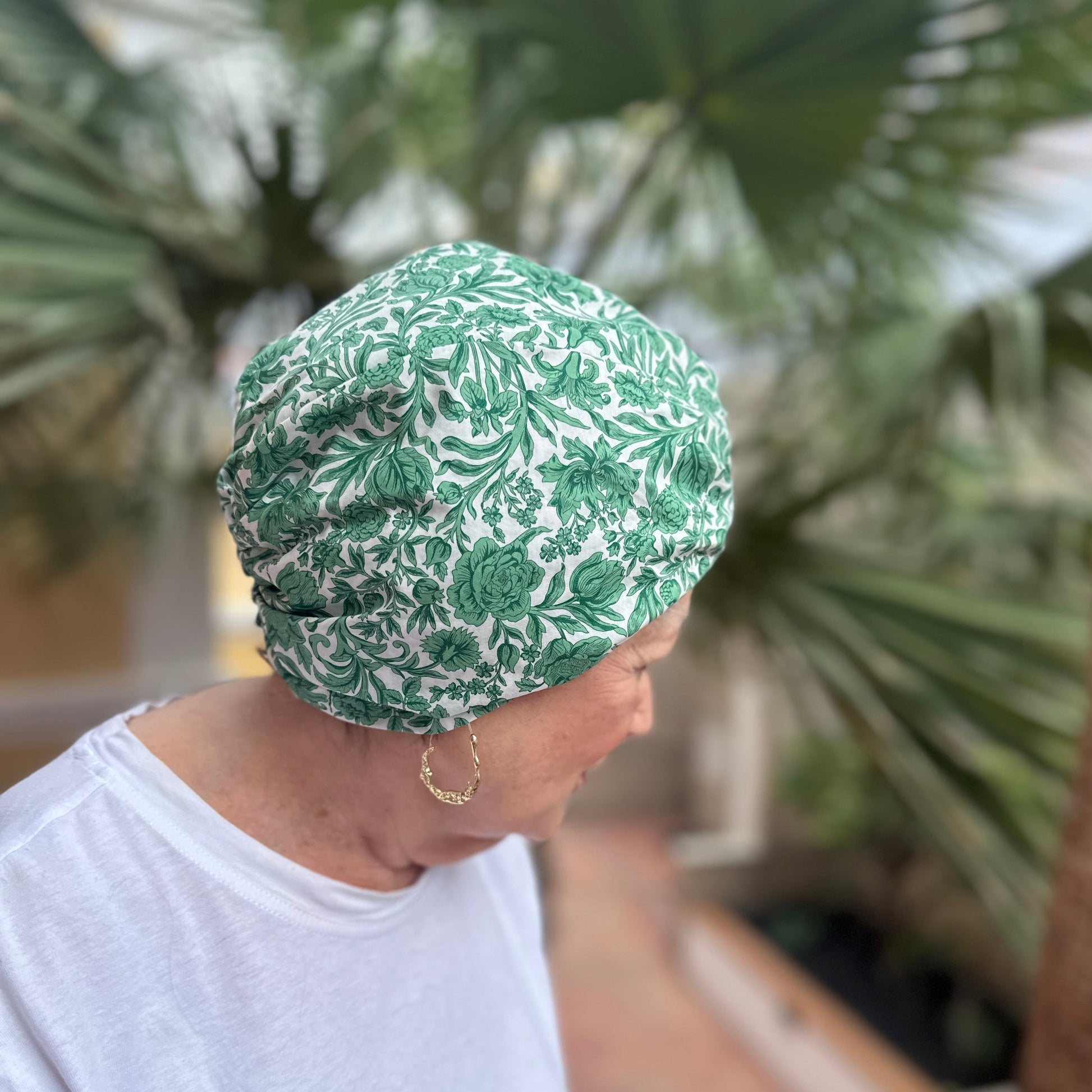 Little Susan Turban Hat -Liberty Green floral print - Silk & Lawn