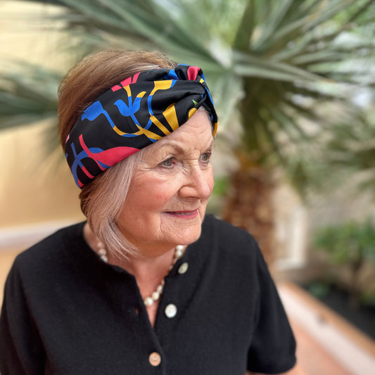 Silk Twisted Turban hairband and neck scarf in Liberty of London Bold Floral print-  100% Belgravia Silk Satin - Silk & Lawn