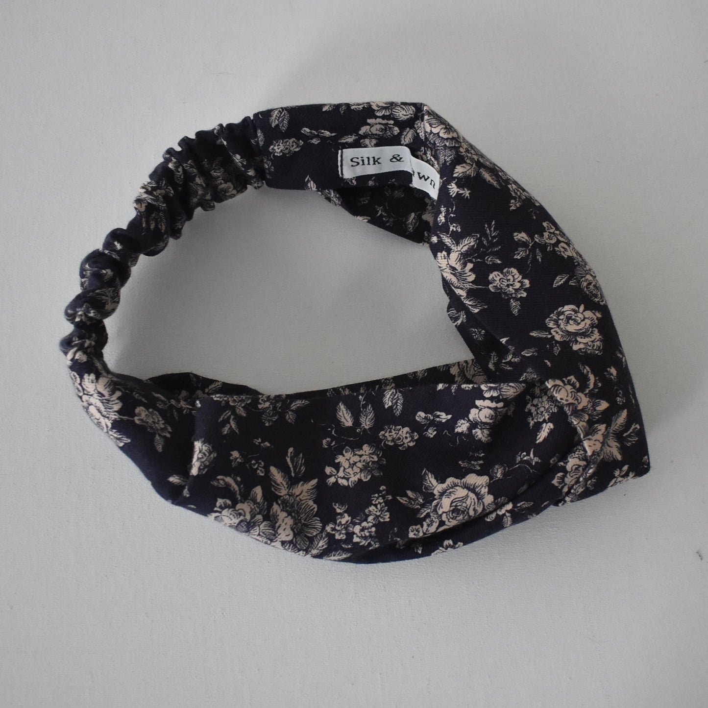 Classic Blue Floral Twisted Turban hairband and neck scarf in Liberty Lantana (wool + cotton blend)