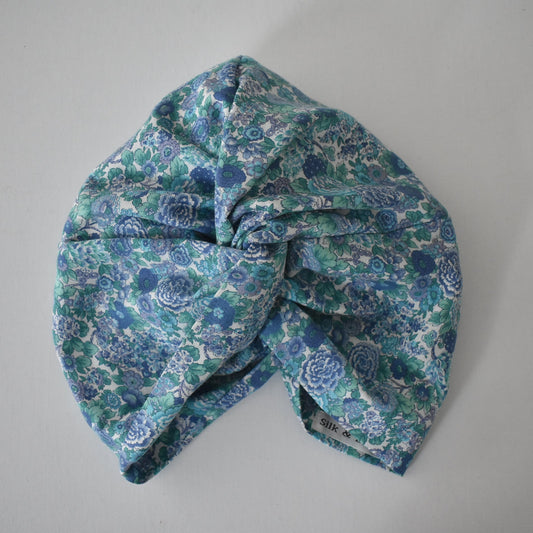 Little Susan Turban Hat in Blue Elysian Floral Liberty print in Lantana (cotton & wool blend)