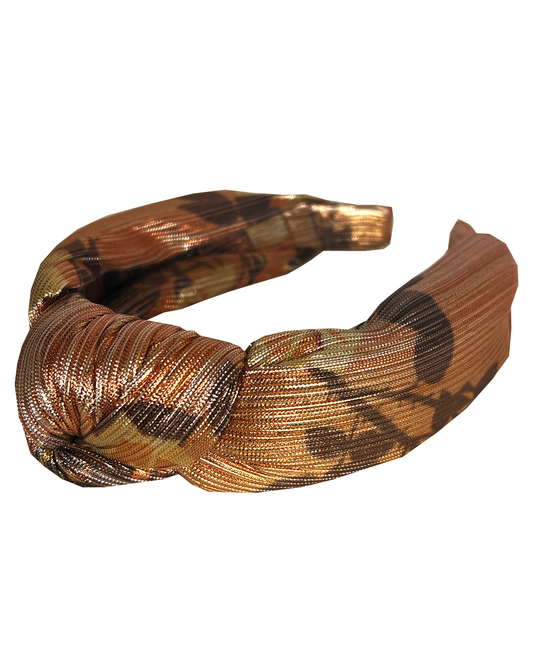 Luxury Silk Knot Alice band - Lou Taylor Botanical Orange and Pink Rose in Lamé