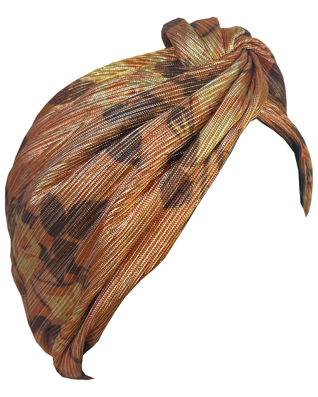 Little Susan Twisted Silk Turban & Head wrap - Lou Taylor Botanical orange and pink roses in gold lamé